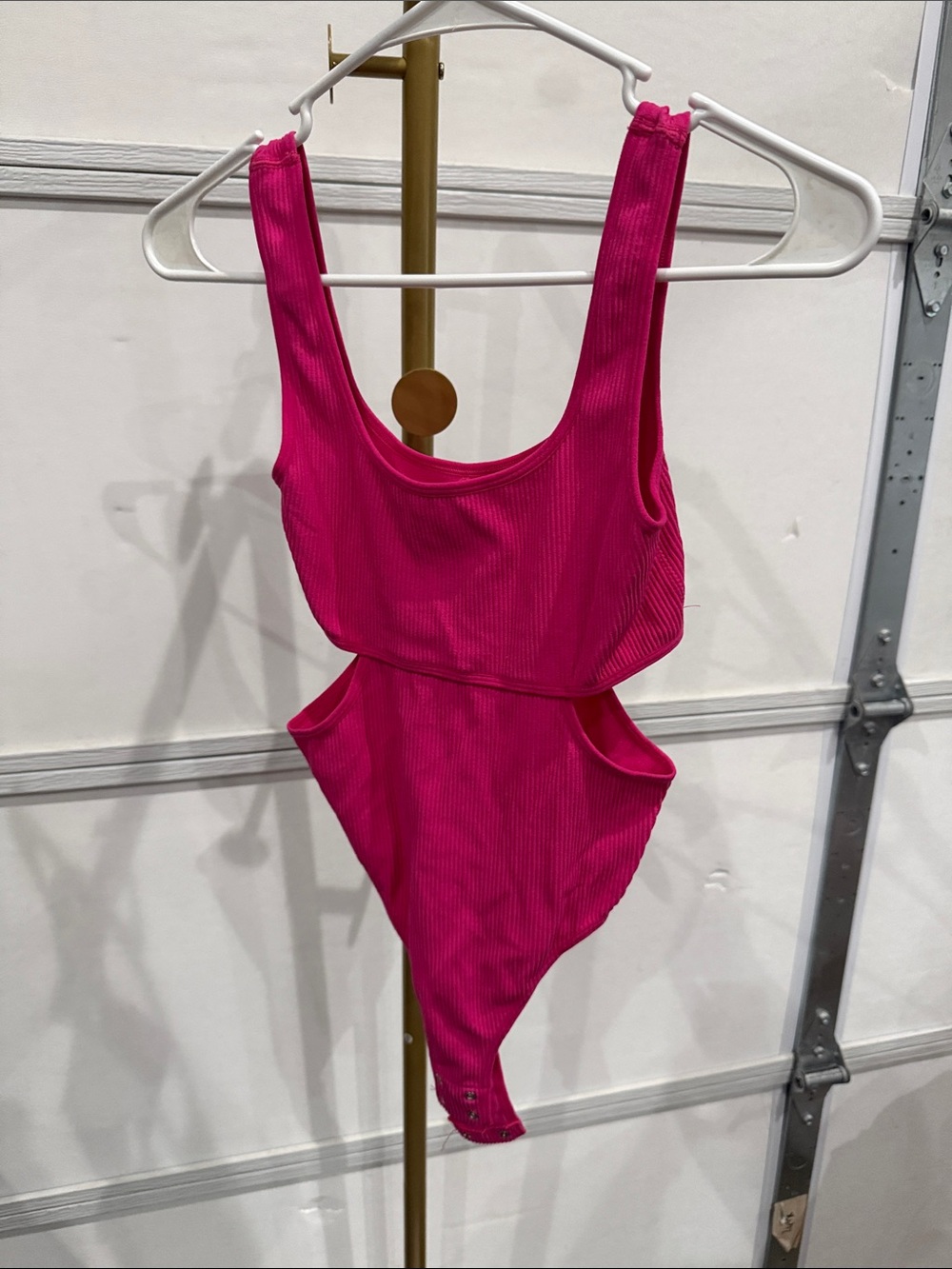 Garage Hot Pink Ribbed Cutout Bodysuit